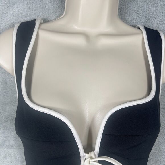 Rumored Crop Top Womens Large Black Stretch Sleeveless Sweetheart Neck Tie Front - Picture 4 of 13